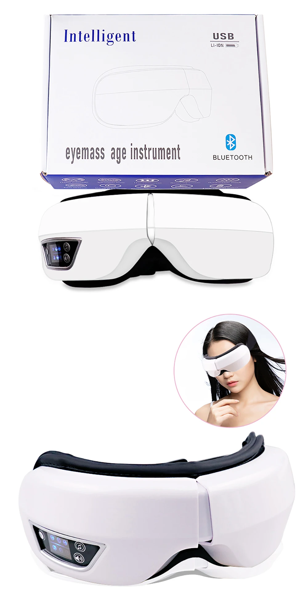 6D Smart Bluetooth Music Eye Massager Vibration Airbag Compress Eye Care Instrument Eye Massage Glasses Eye Relax Fatigue Pouch