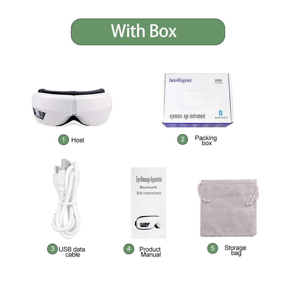 6D Smart Bluetooth Music Eye Massager Vibration Airbag Compress Eye Care Instrument Eye Massage Glasses Eye Relax Fatigue Pouch