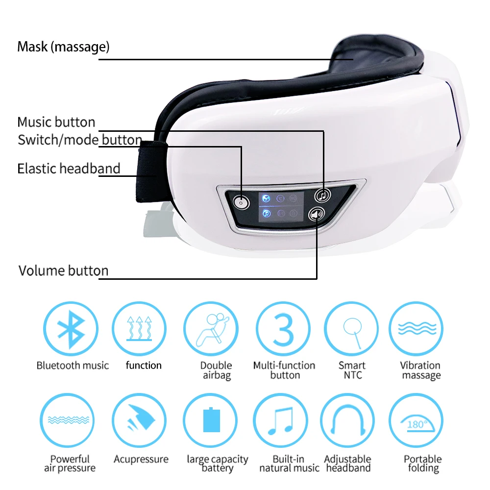 6D Smart Bluetooth Music Eye Massager Vibration Airbag Compress Eye Care Instrument Eye Massage Glasses Eye Relax Fatigue Pouch