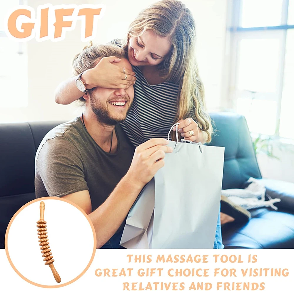 Wooden Roller Massage Stick Handheld Gear Tool 12 Wheel Rolling Tool Bendable Roller Trigger Point Made Of Pure Natural Wood