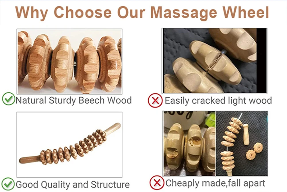 Wooden Roller Massage Stick Handheld Gear Tool 12 Wheel Rolling Tool Bendable Roller Trigger Point Made Of Pure Natural Wood
