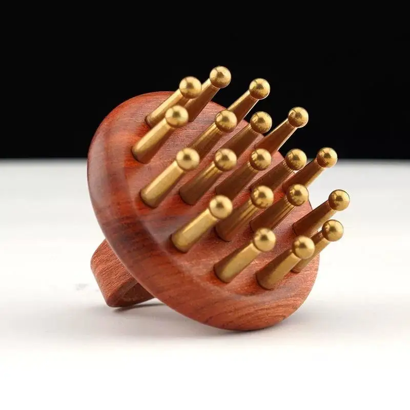 1Pcs Meridians Massage Comb Copper Sandalwood Meridians Fine Tooth Comb Needling Guasha Scalp Massage Brush Relax Body Massager
