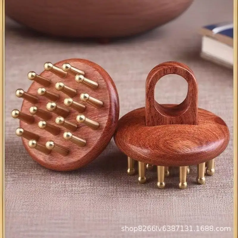 1Pcs Meridians Massage Comb Copper Sandalwood Meridians Fine Tooth Comb Needling Guasha Scalp Massage Brush Relax Body Massager