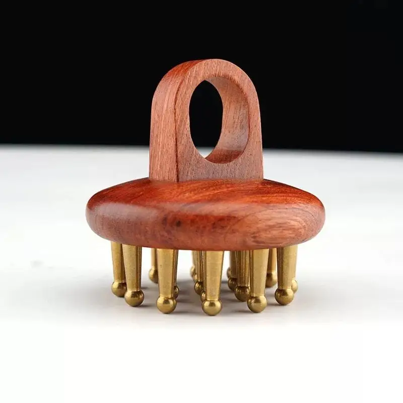 1Pcs Meridians Massage Comb Copper Sandalwood Meridians Fine Tooth Comb Needling Guasha Scalp Massage Brush Relax Body Massager