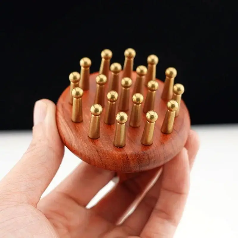 1Pcs Meridians Massage Comb Copper Sandalwood Meridians Fine Tooth Comb Needling Guasha Scalp Massage Brush Relax Body Massager