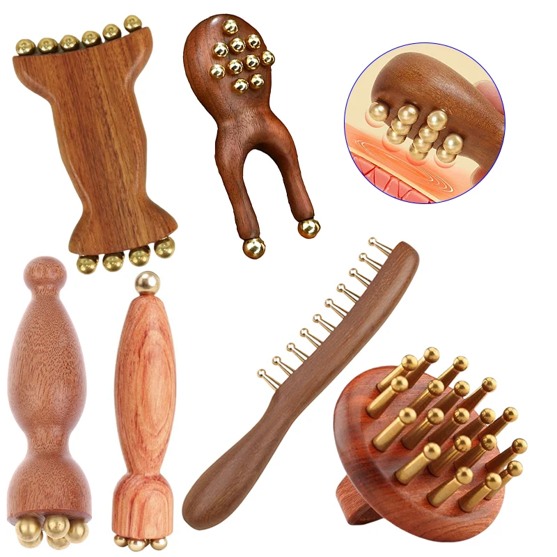 1Pcs Meridians Massage Comb Copper Sandalwood Meridians Fine Tooth Comb Needling Guasha Scalp Massage Brush Relax Body Massager
