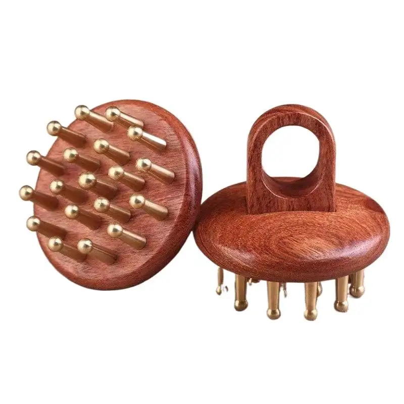 1Pcs Meridians Massage Comb Copper Sandalwood Meridians Fine Tooth Comb Needling Guasha Scalp Massage Brush Relax Body Massager