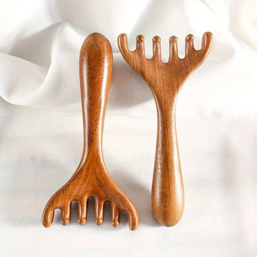 1/2pcs Sandalwood Meridian Comb Scalp Massager Wooden Gua Sha Comb Antler-Shaped Meridian Brush Massage Tools For Scalp Care