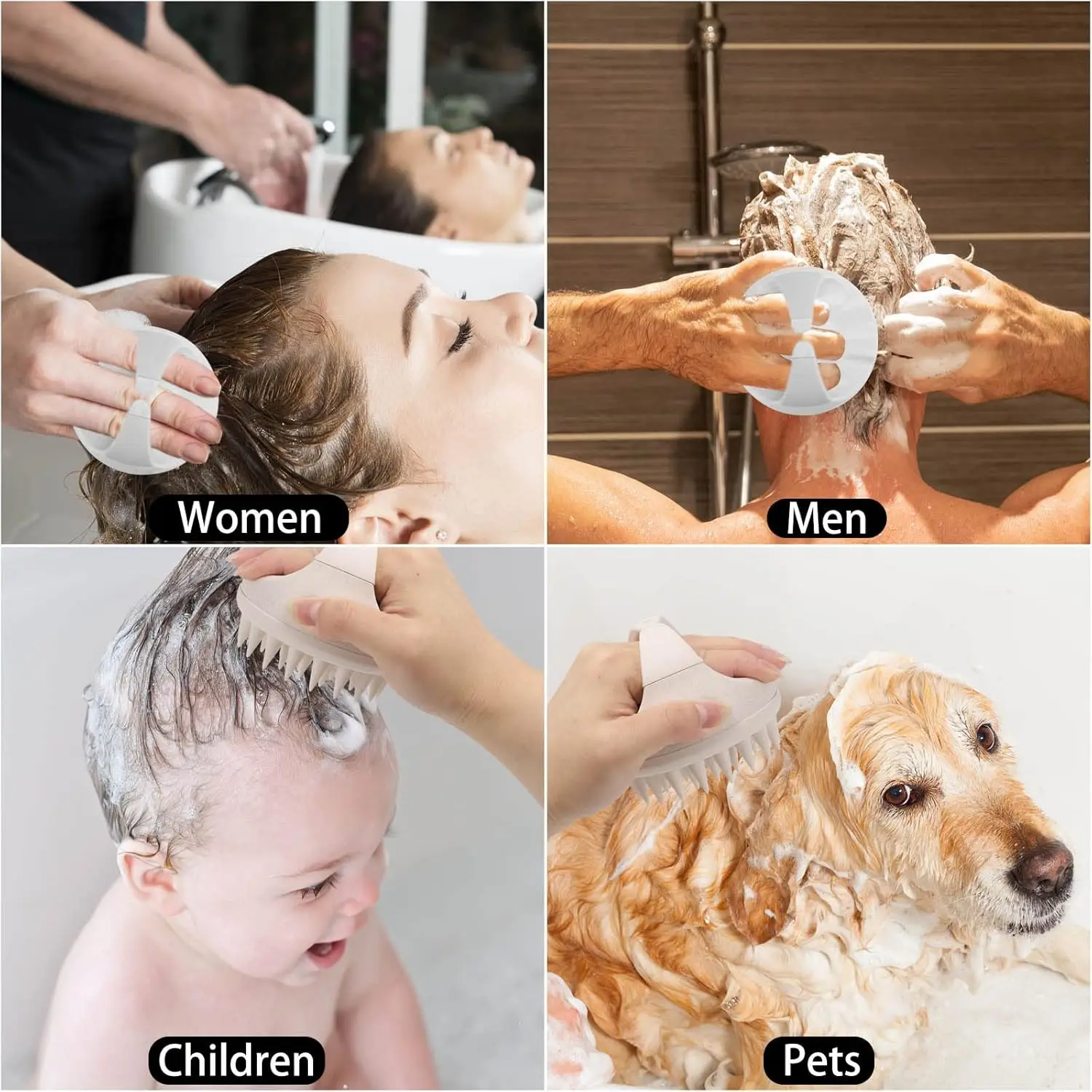 Hair Scalp Massager Shampoo Brush Hair Scrubber Washing Brush Silicone Scalp Exfoliator for Dandruff Removal- Beige