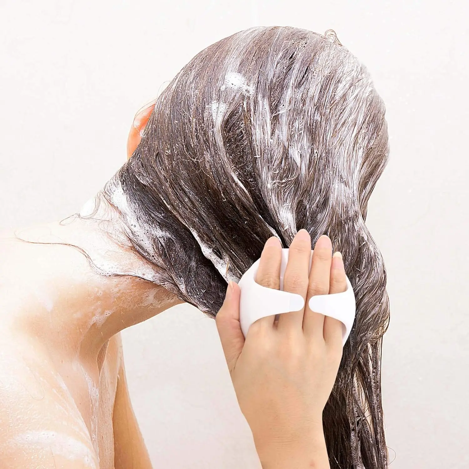 Hair Scalp Massager Shampoo Brush Hair Scrubber Washing Brush Silicone Scalp Exfoliator for Dandruff Removal- Beige