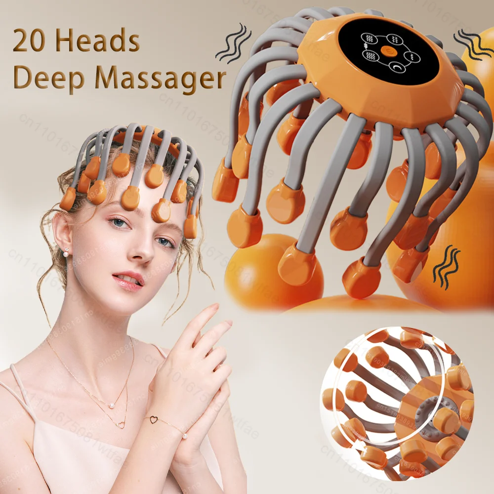 8-20 Claw Full Wrap Head Massage Machine 360 Degree Electric Point Massager Health Care Octopus Scalp Scratcher for Relaxation