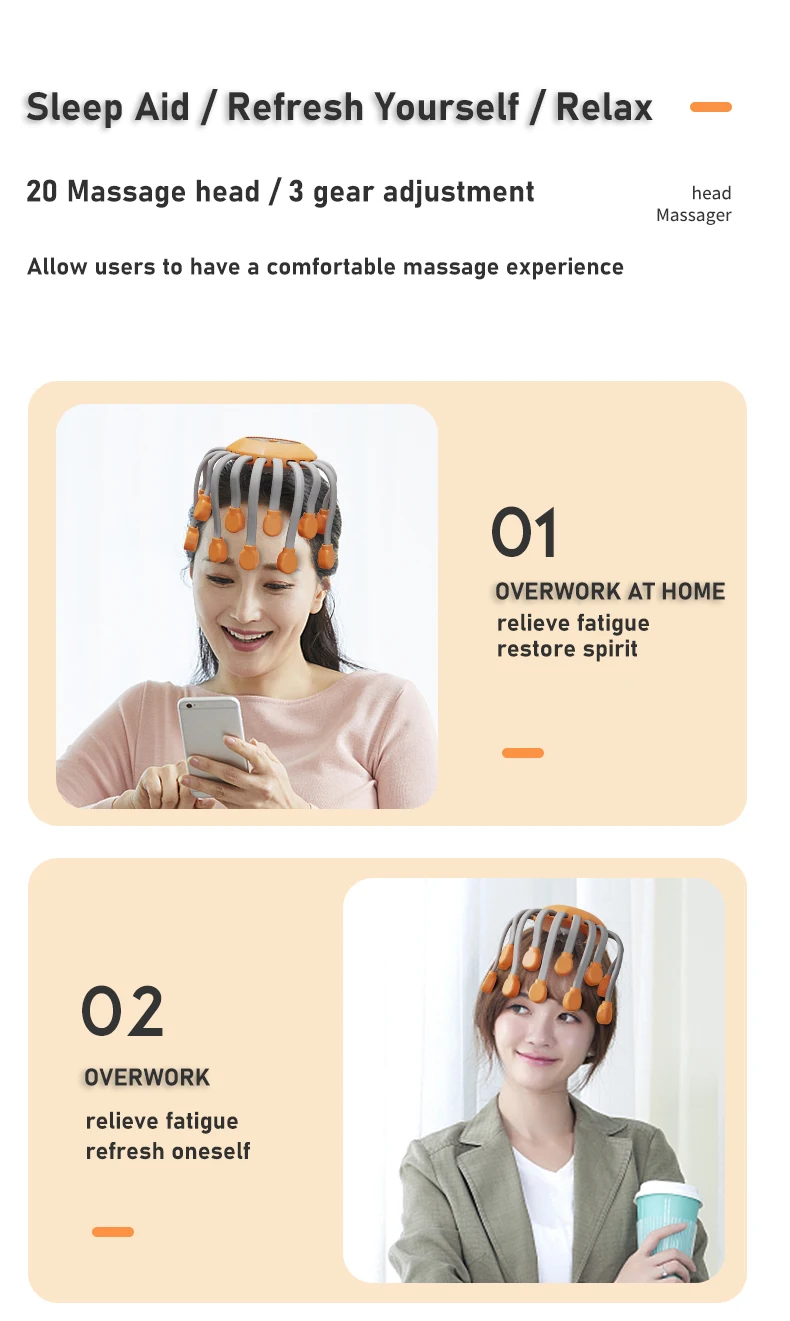 20Massage Heads Orange Scalp Head Massager Red Light Vibrator Octopus Scratcher For Relaxation Stress Migraine 20Massage Heads Orange Scalp Head Massager Red Light Vibrator Octopus Scratcher For Relaxation Stress Migraine