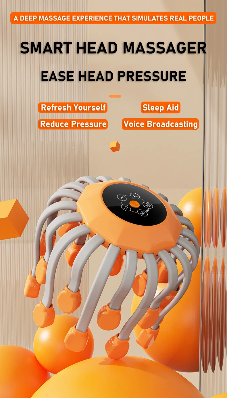 20Massage Heads Orange Scalp Head Massager Red Light Vibrator Octopus Scratcher For Relaxation Stress Migraine 20Massage Heads Orange Scalp Head Massager Red Light Vibrator Octopus Scratcher For Relaxation Stress Migraine