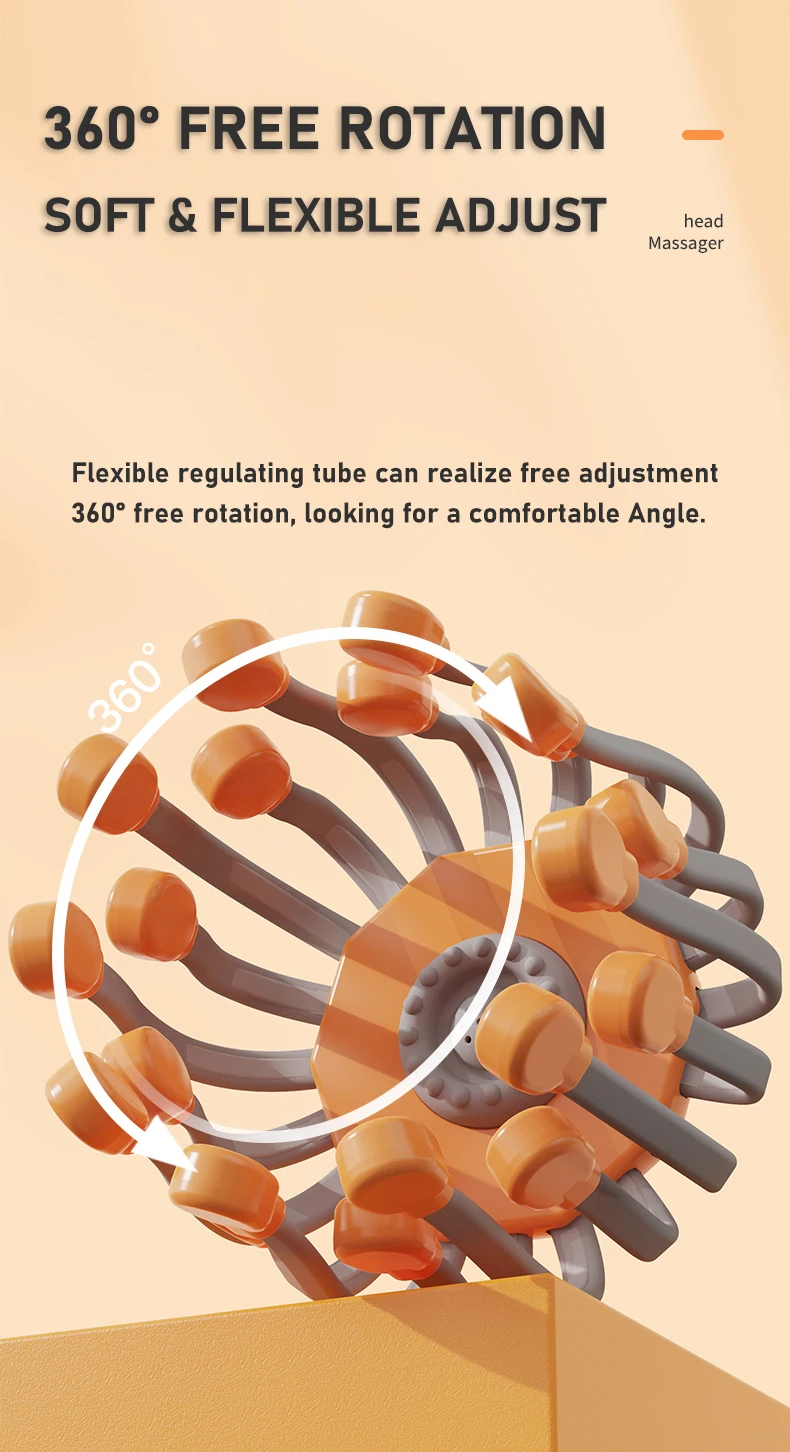 20Massage Heads Orange Scalp Head Massager Red Light Vibrator Octopus Scratcher For Relaxation Stress Migraine 20Massage Heads Orange Scalp Head Massager Red Light Vibrator Octopus Scratcher For Relaxation Stress Migraine