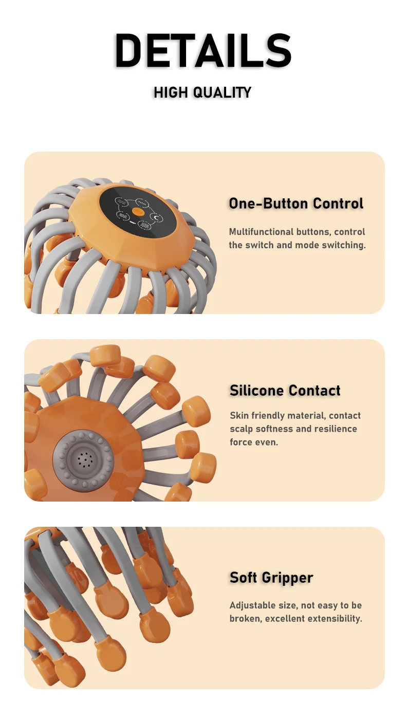 20Massage Heads Orange Scalp Head Massager Red Light Vibrator Octopus Scratcher For Relaxation Stress Migraine 20Massage Heads Orange Scalp Head Massager Red Light Vibrator Octopus Scratcher For Relaxation Stress Migraine