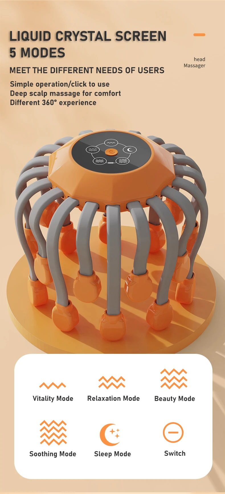 20Massage Heads Orange Scalp Head Massager Red Light Vibrator Octopus Scratcher For Relaxation Stress Migraine 20Massage Heads Orange Scalp Head Massager Red Light Vibrator Octopus Scratcher For Relaxation Stress Migraine