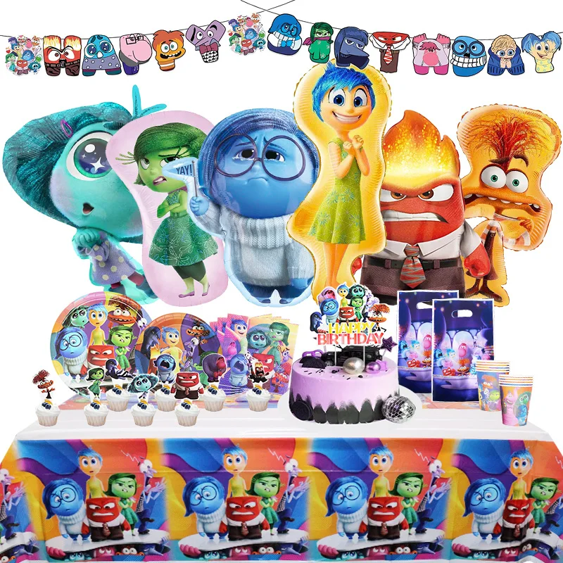 Inside Out Birthday Party Decoration Latex Aluminum Film Balloon Banner Toy Gift Backdrop Disposable Tableware  Napkin