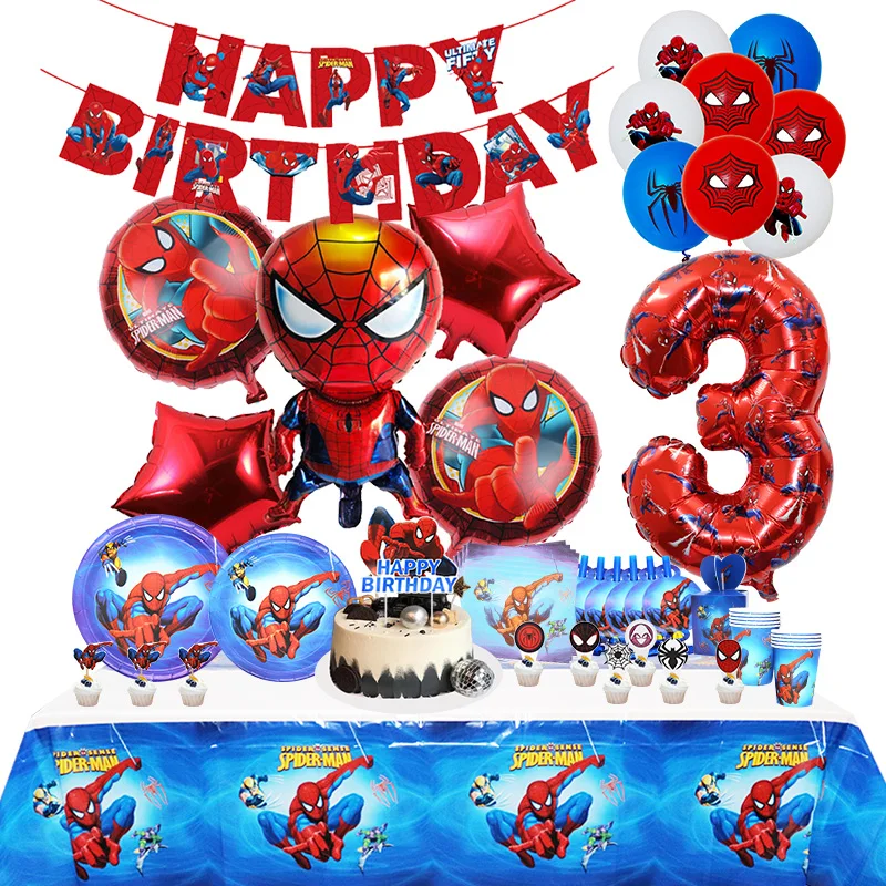 SpiderMan Birthday Party Decoration Latex Aluminum Film Balloon Plate Disposable Tableware Disposable Tableware Backdrop Cup