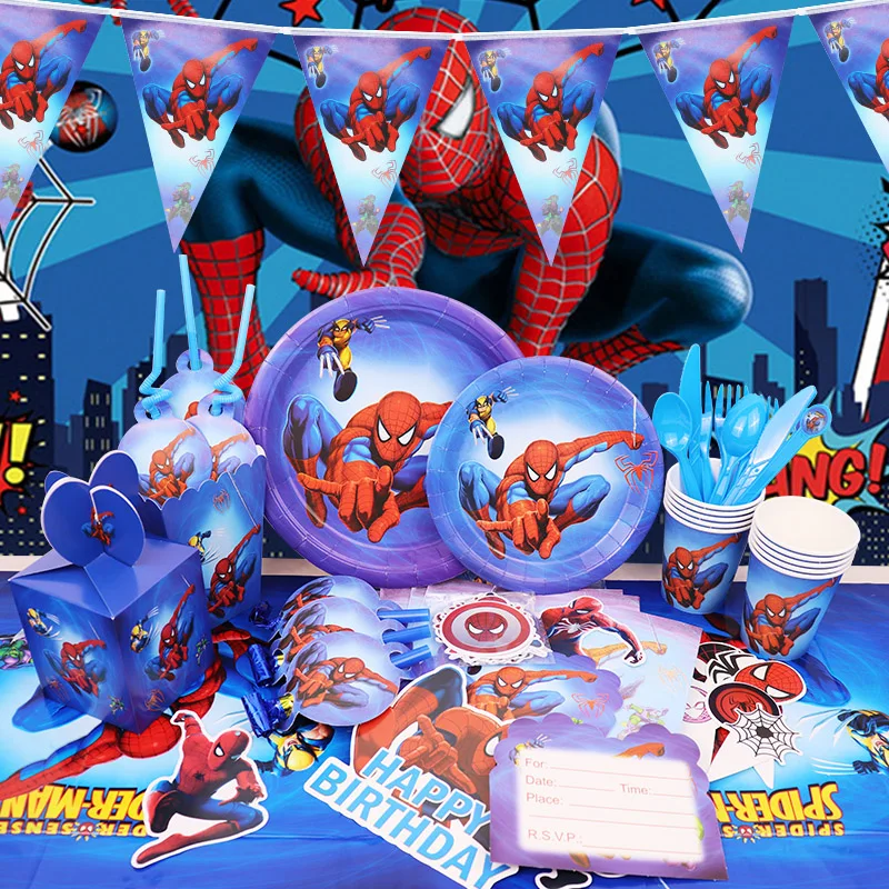 SpiderMan Birthday Party Decoration Latex Aluminum Film Balloon Plate Disposable Tableware Disposable Tableware Backdrop Cup