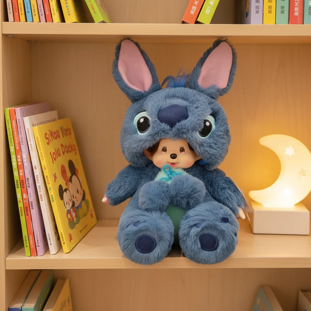 Cute Anime 20cm Monchhichis Cross-dressing Blue and Pink Stitch Plush Vinyl Toy Holiday Gift