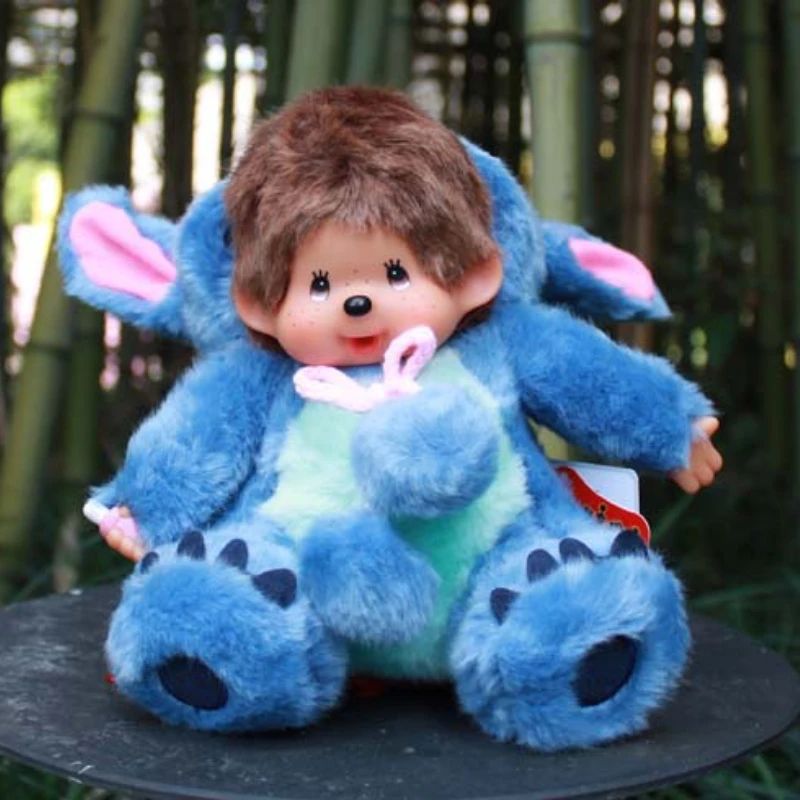 Cute Anime 20cm Monchhichis Cross-dressing Blue and Pink Stitch Plush Vinyl Toy Holiday Gift