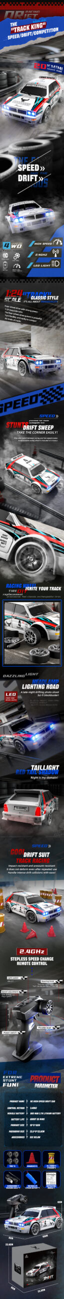 2025 New 4WD RC Car 1:24 Scale Four-wheel Drive Drift With Two Speed Settings 20 km/h LED Light Children Toys Rechargeable SG204