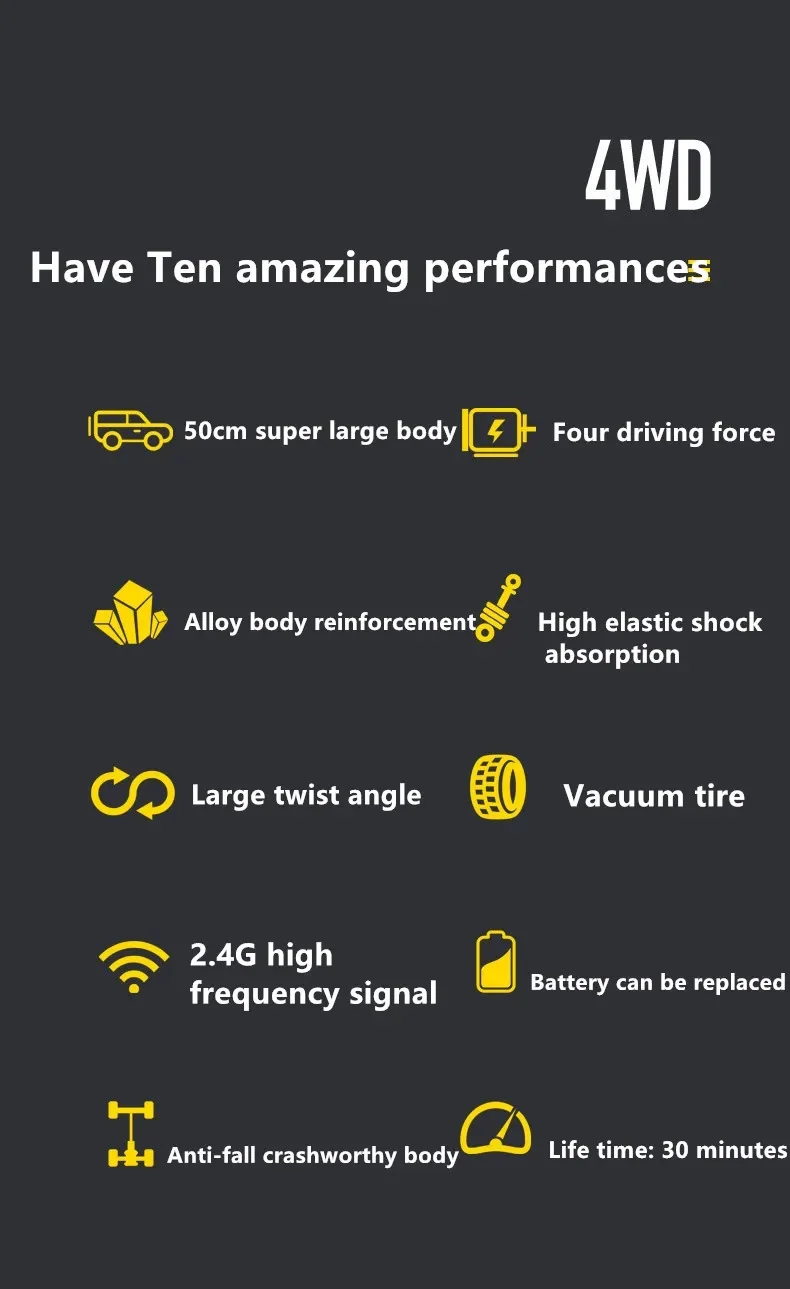 50CM 1:8 Oversized Size Metal Alloy Body 4WD RC Trucks  2.4G Radio Control Off-road 4x4 Vehicle Child Electric Car Toy for Kids