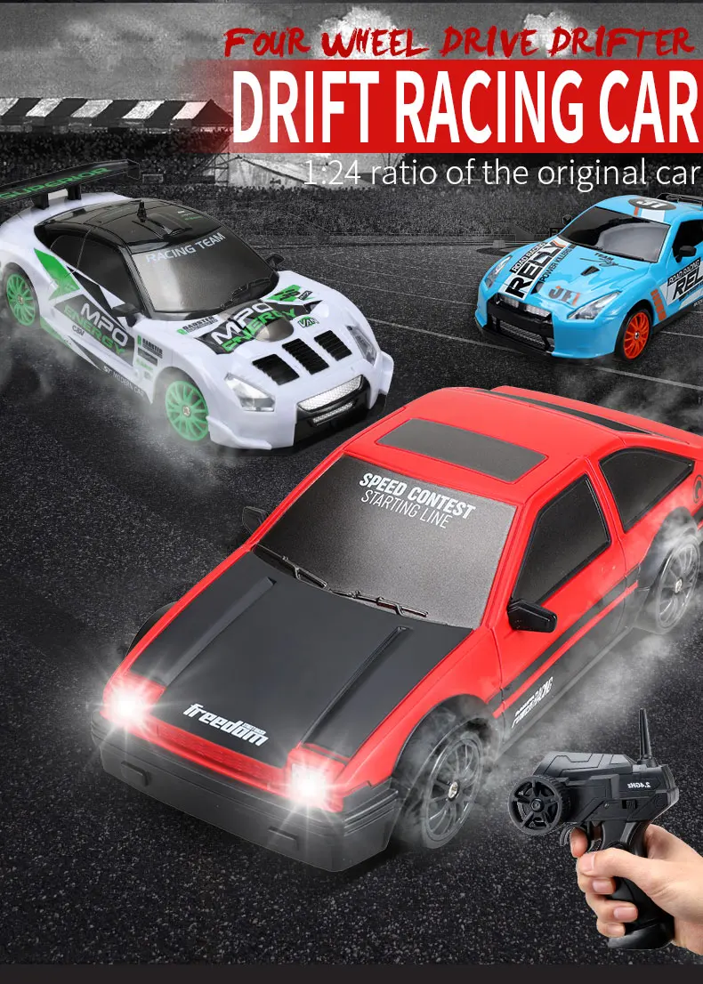 4WD RC Car With LED Remote Control Cars High Speed Fast Drift Racing 2.4G Radio RTR Vehicle GTRPRO Model Toy Kids Children Gift