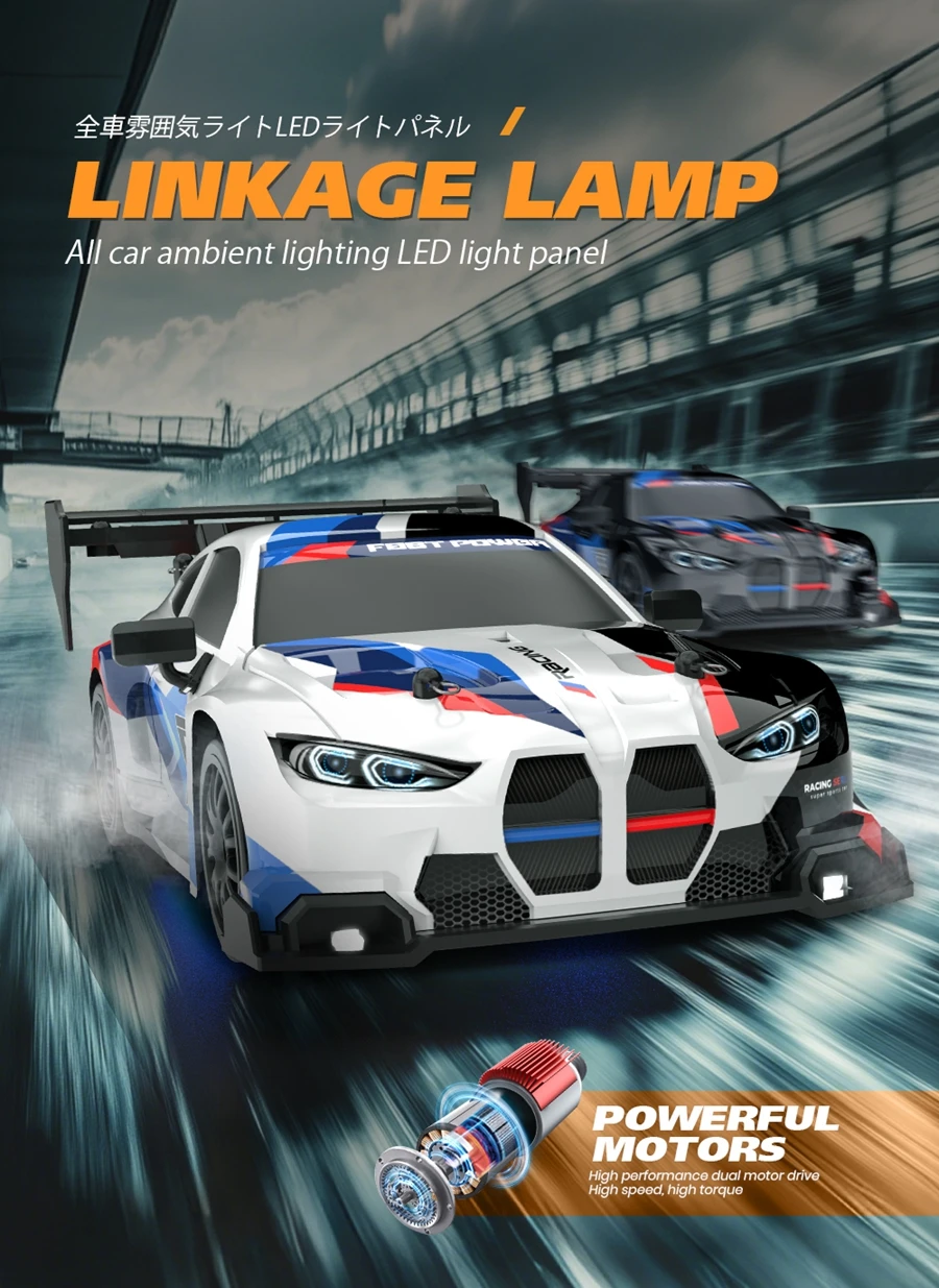 RC Drift Car 4WD Remote Control High Speed Racing Vehicle with LED Lights 2.4GHz Radio 4x4 Off-Road Truck Toy for Children Kids