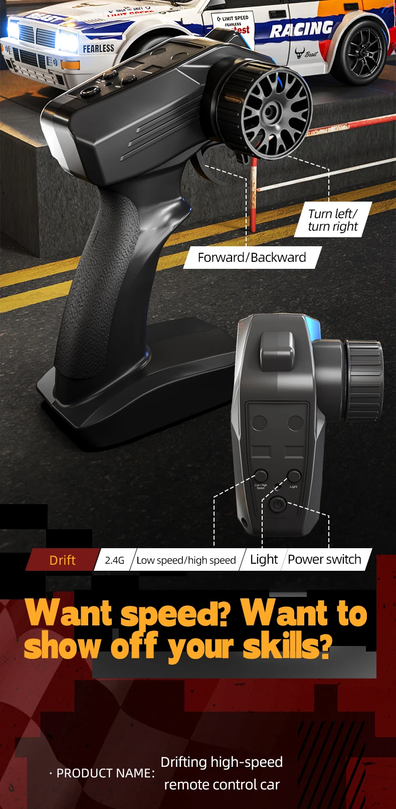 2025 New 4WD RC Car 1:24 Scale Four-wheel Drive Drift With Two Speed Settings 20 km/h LED Light Children Toys Rechargeable SG204