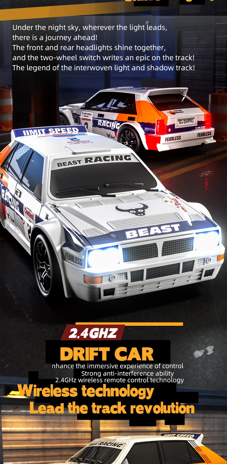 2025 New 4WD RC Car 1:24 Scale Four-wheel Drive Drift With Two Speed Settings 20 km/h LED Light Children Toys Rechargeable SG204