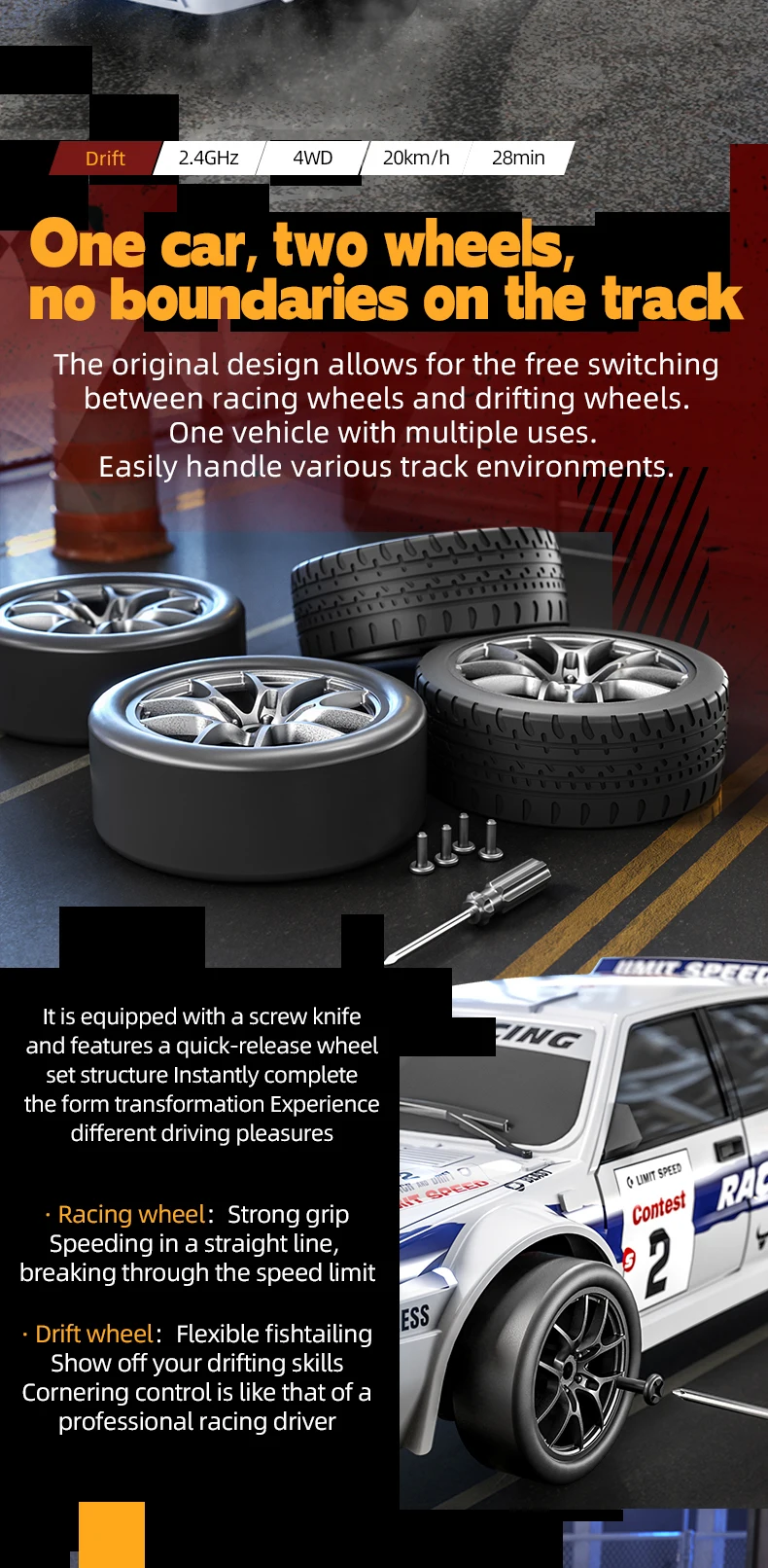 2025 New 4WD RC Car 1:24 Scale Four-wheel Drive Drift With Two Speed Settings 20 km/h LED Light Children Toys Rechargeable SG204