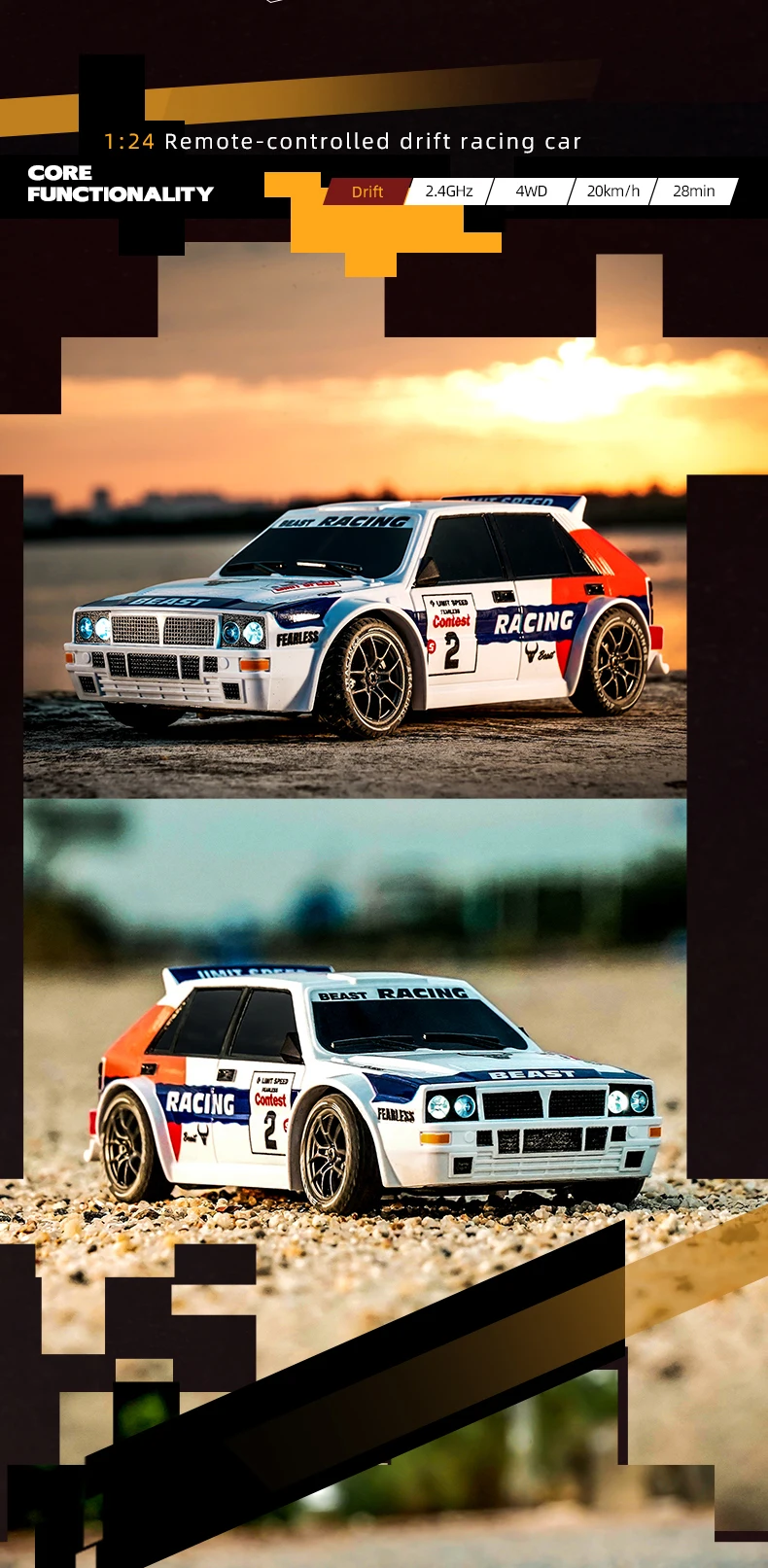 2025 New 4WD RC Car 1:24 Scale Four-wheel Drive Drift With Two Speed Settings 20 km/h LED Light Children Toys Rechargeable SG204