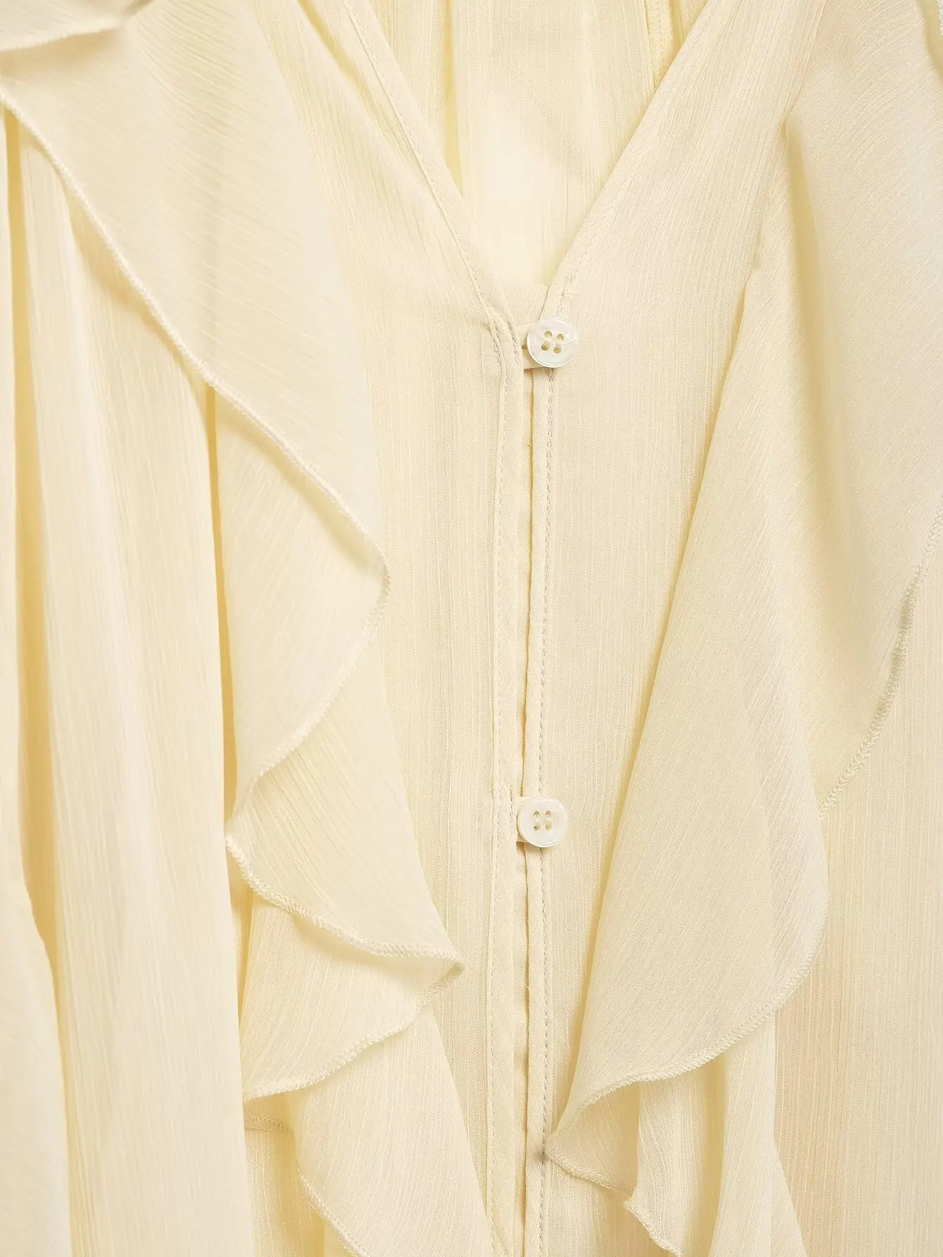 DUOPERI Women Fashion Solid Ruffled Blouse Vintage V-Neck Long Sleeves Female Chic Lady Shirts