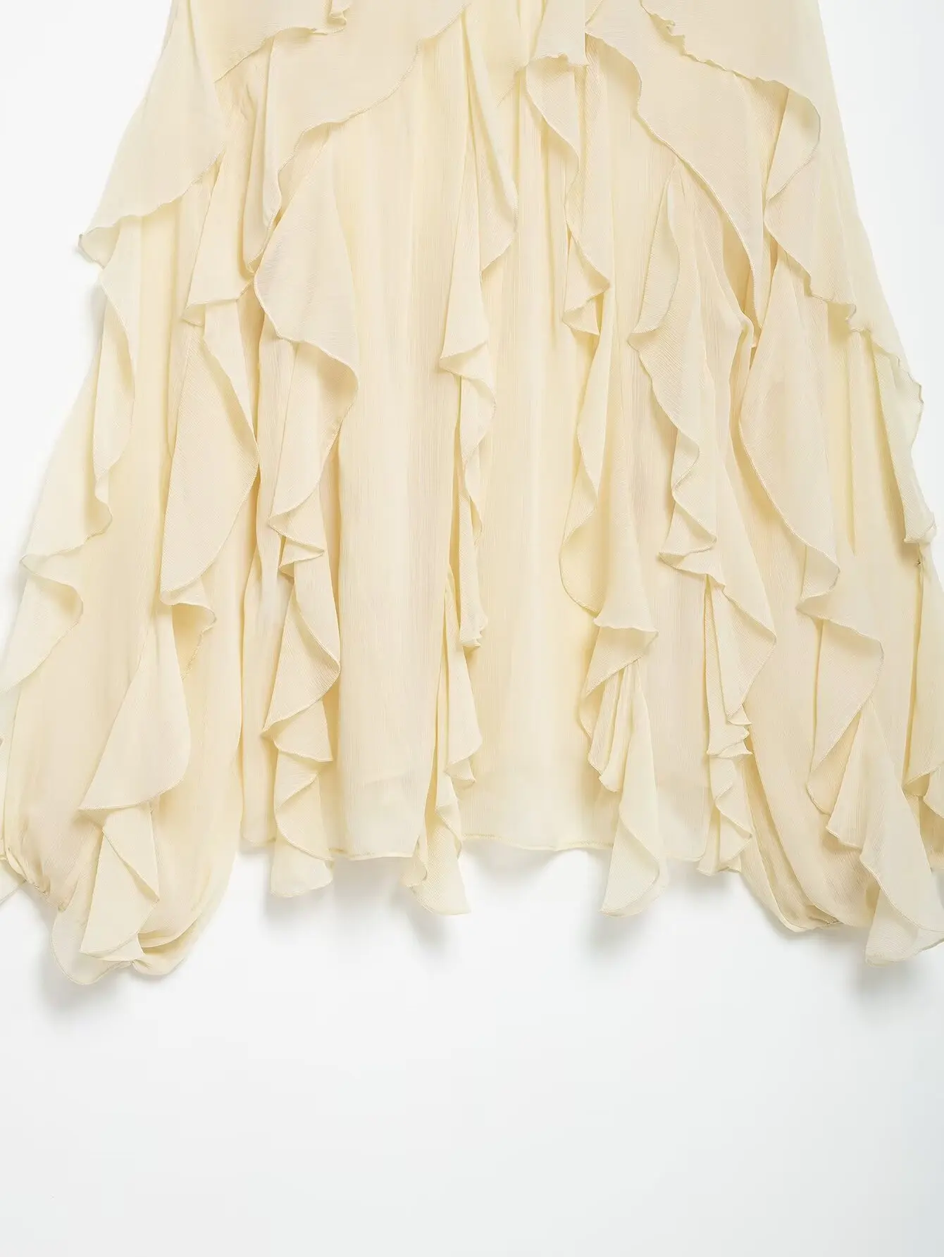 DUOPERI Women Fashion Solid Ruffled Blouse Vintage V-Neck Long Sleeves Female Chic Lady Shirts