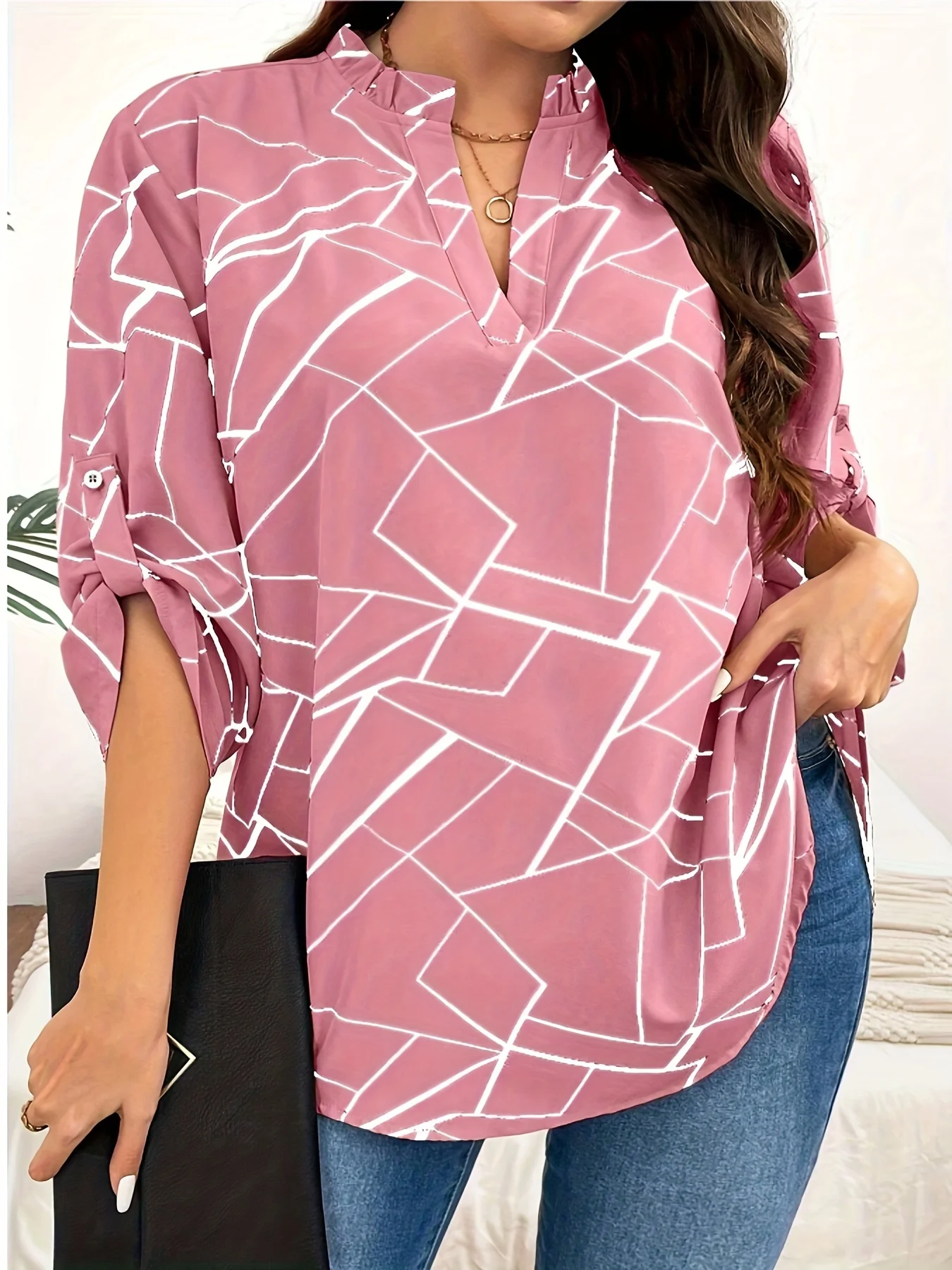 Plus Size Spring Autumn Women's Elegant Blouses Shirt Casual Fashion V Neck Loose Long Sleeve Female Tops