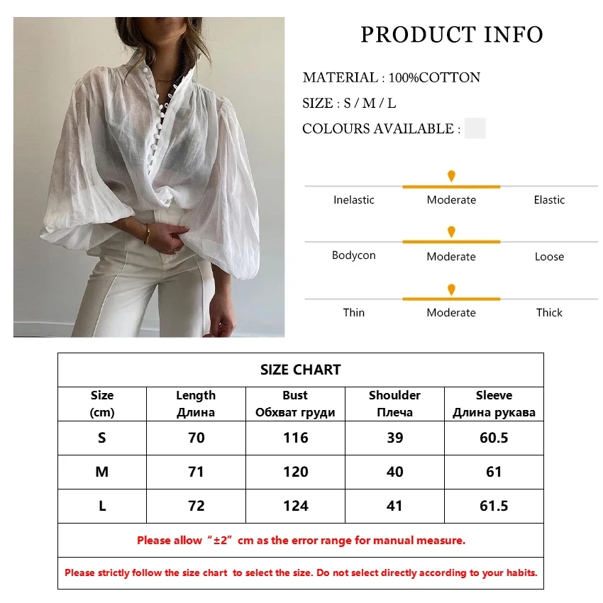 Clacive Fashion White Cotton Woman Blouse 2024 Elegant Stand Collar Puff Sleeve Shirts Casaul Classic Blusa Tops Female Clothing