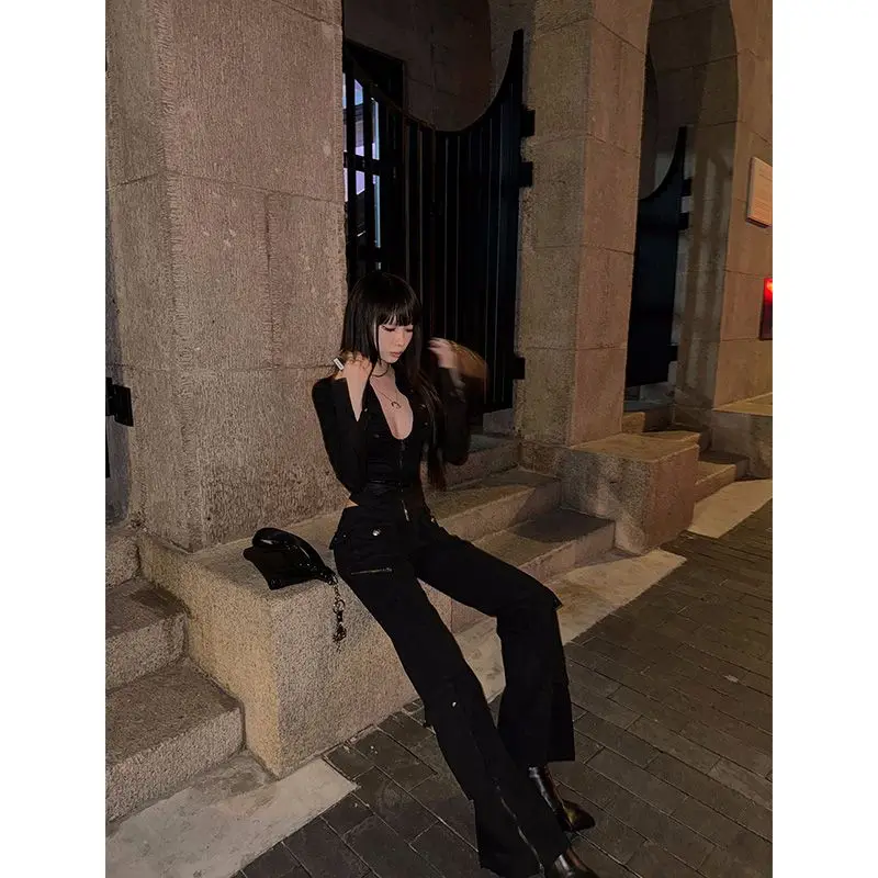 Women Crop Tops Sexy Blouses Women Deep V-neck Zipper Shirts 2025 Blusas Mujer De Moda Long Sleeve Tunic Casual Chic Y2k Blouse