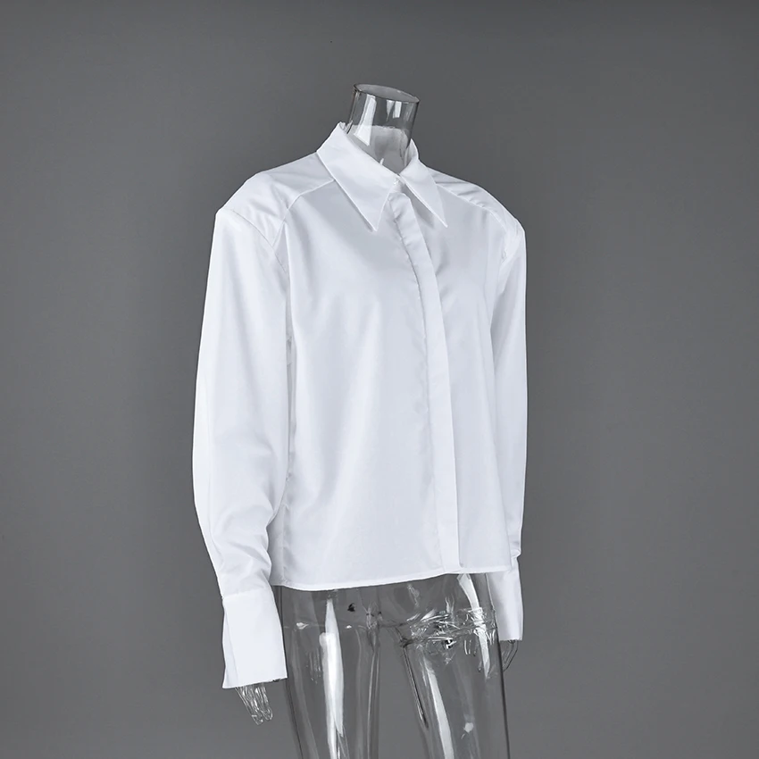 Linad Autumn Elegant White Puff Sleeve Shirt Office Lady Single-Breasted Woman Blouse 2025 Street Chic Turn Down Collar Tops