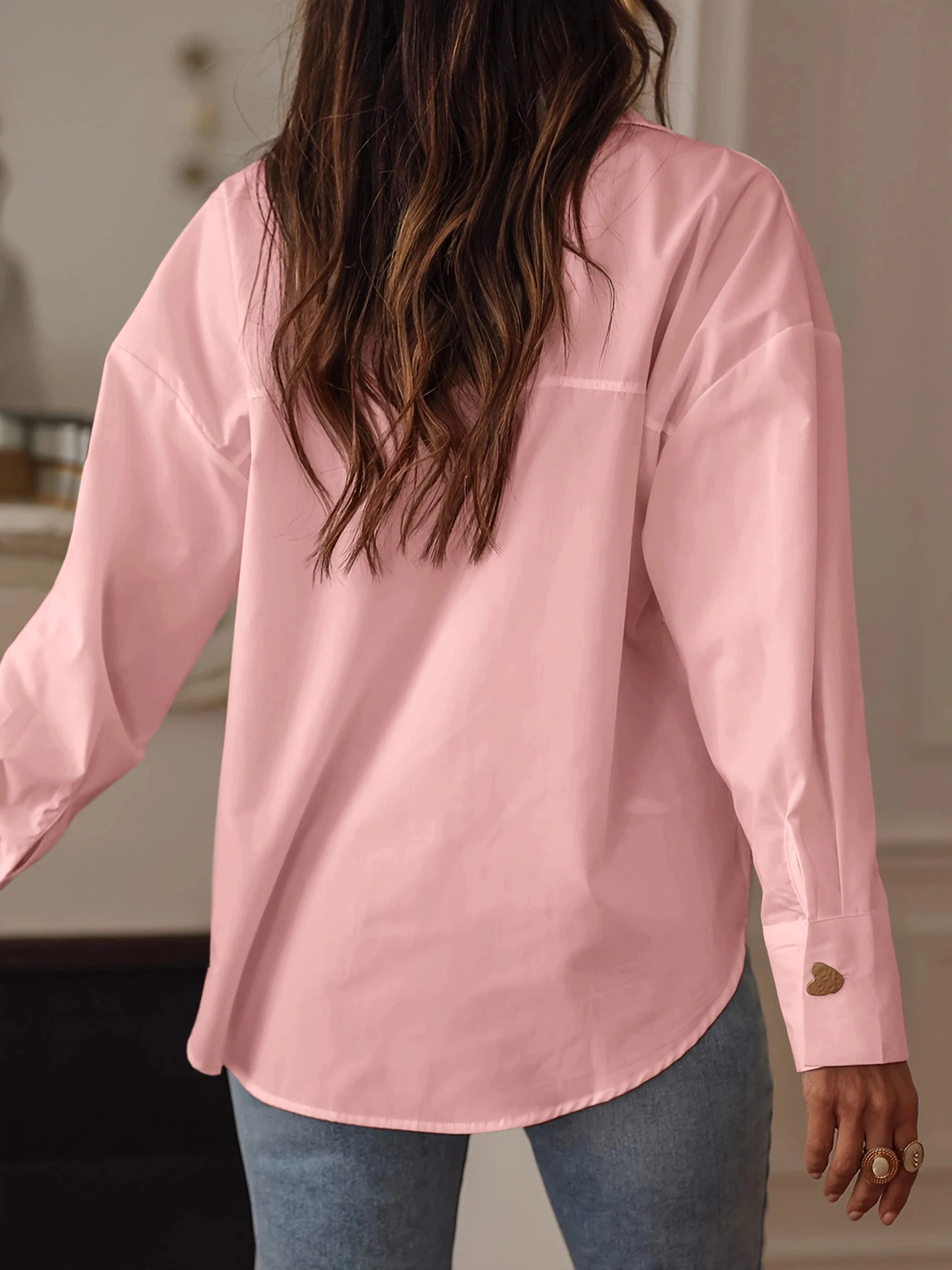 Ladies fashion solid color button-down shirt