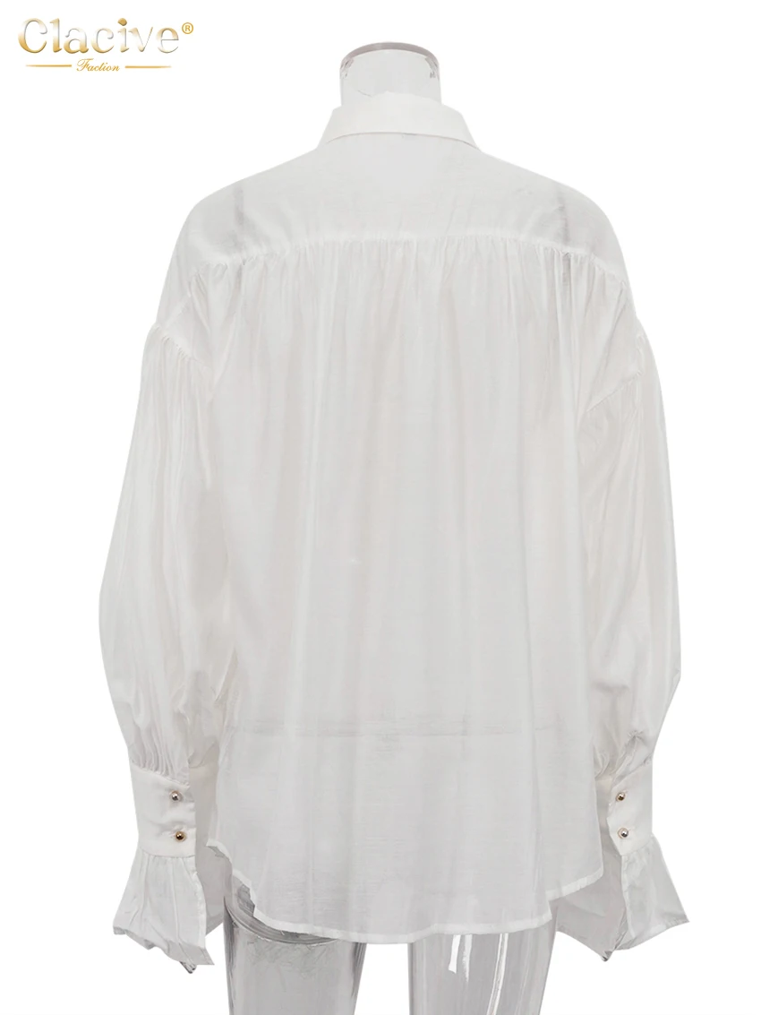 Clacive Fashion Loose Pink Office Women's Blouse 2024 Elegant Lapel Long Sleeve Shirt Casual Classic Solid Top Female Clothing