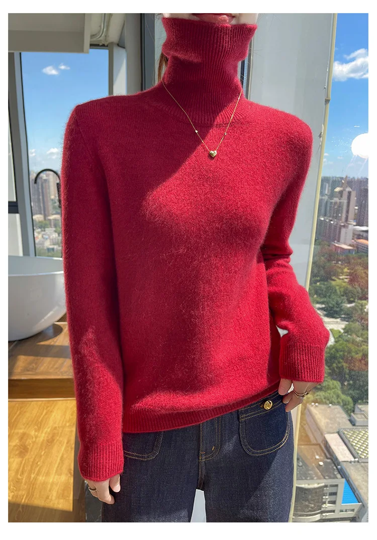 100% pure cashmere women's sweater high neck autumn and winter new style women's knitted pullover fashionable warm women's top