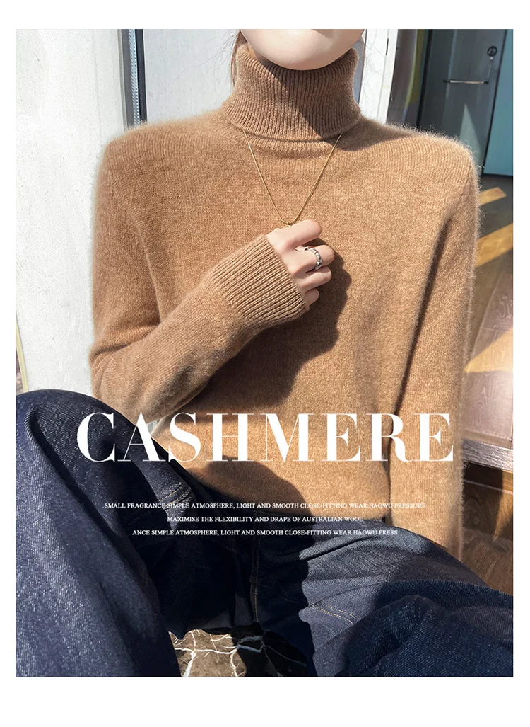 100% pure cashmere women's sweater high neck autumn and winter new style women's knitted pullover fashionable warm women's top