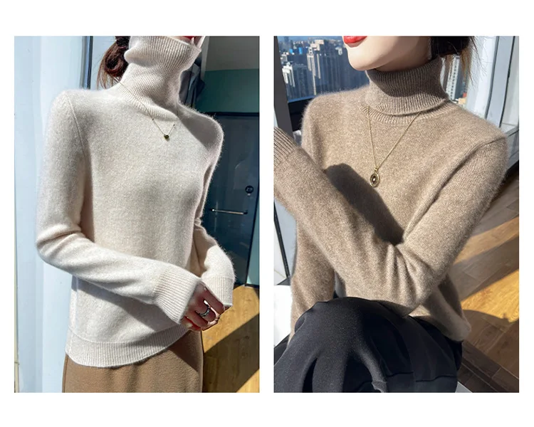 100% pure cashmere women's sweater high neck autumn and winter new style women's knitted pullover fashionable warm women's top