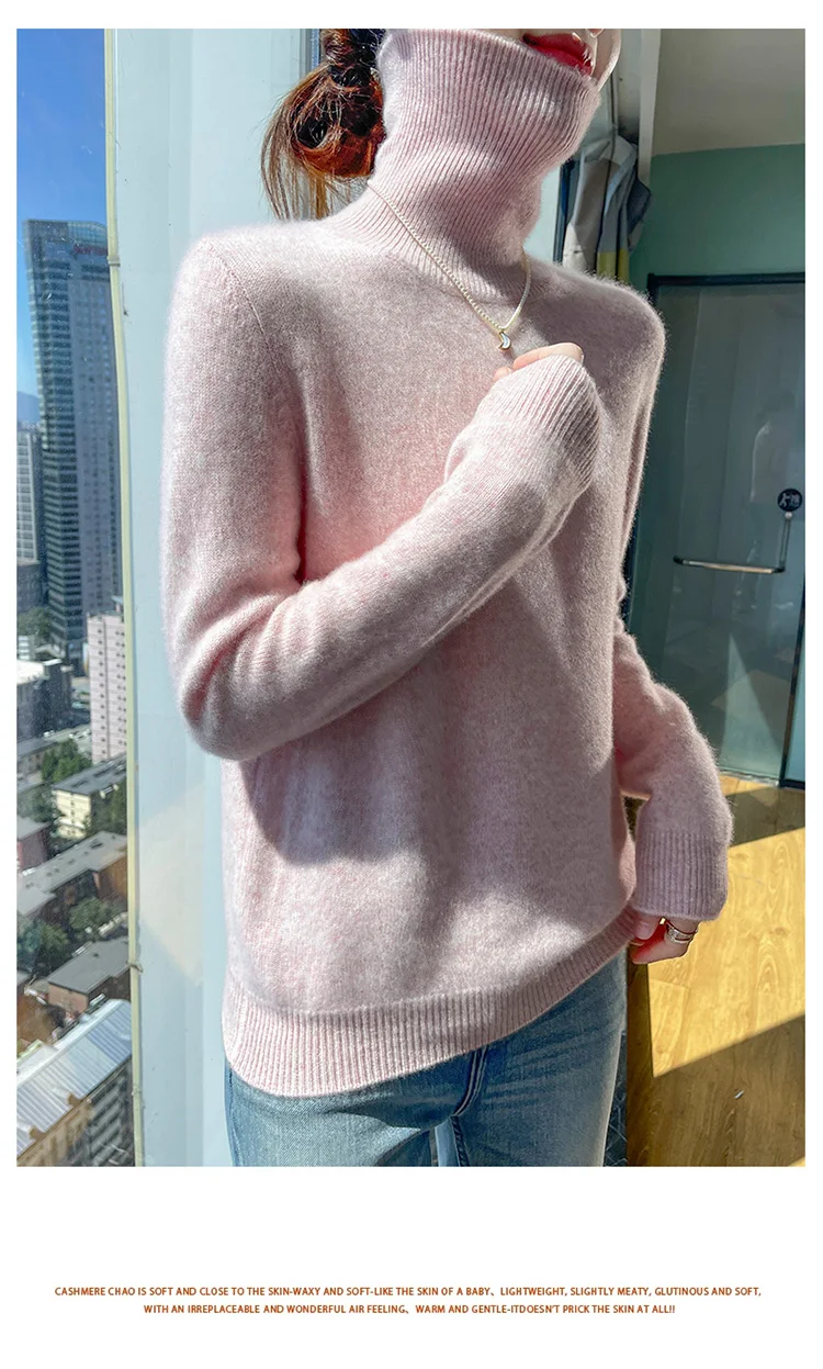 100% pure cashmere women's sweater high neck autumn and winter new style women's knitted pullover fashionable warm women's top