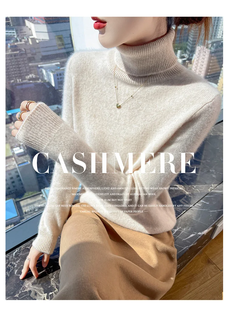 100% pure cashmere women's sweater high neck autumn and winter new style women's knitted pullover fashionable warm women's top