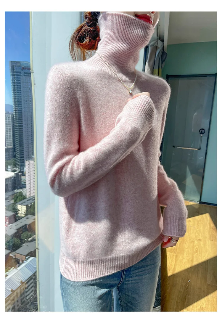 100% pure cashmere women's sweater high neck autumn and winter new style women's knitted pullover fashionable warm women's top