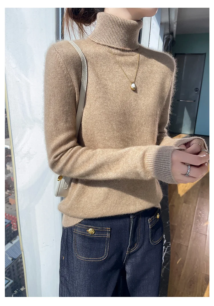 100% pure cashmere women's sweater high neck autumn and winter new style women's knitted pullover fashionable warm women's top