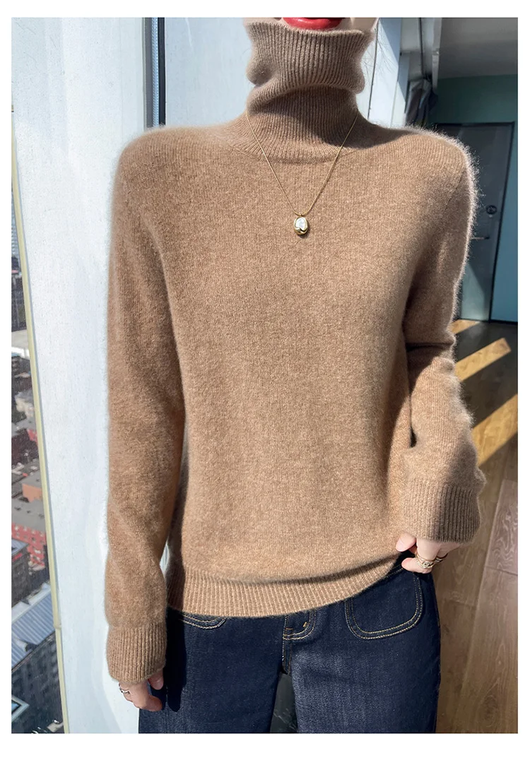 100% pure cashmere women's sweater high neck autumn and winter new style women's knitted pullover fashionable warm women's top