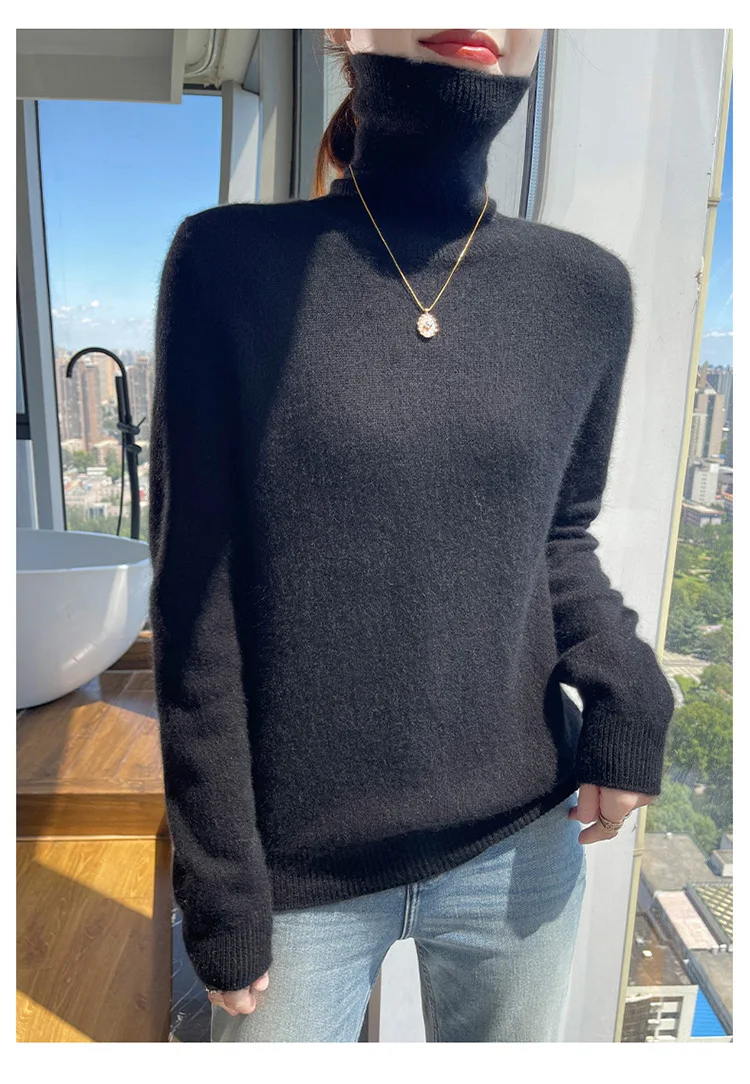 100% pure cashmere women's sweater high neck autumn and winter new style women's knitted pullover fashionable warm women's top